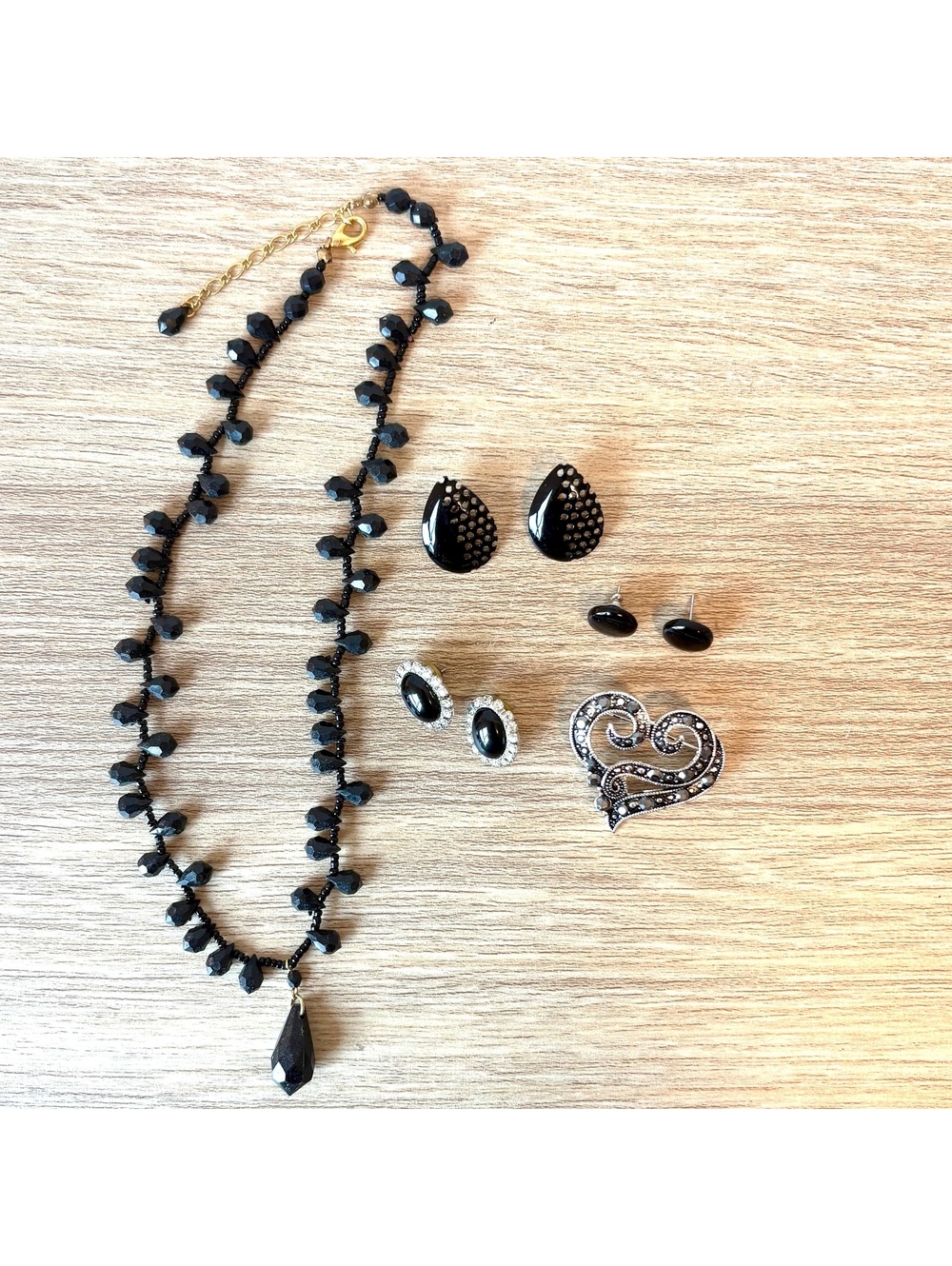 Black Statement Jewelry Lot, Beaded Necklace, Gothic Jewelry, Vintage Earrings